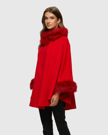 Wool And Cashmere Blend Cape With Toscana Shearling Lamb Trim | Red