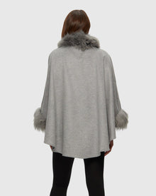 Wool And Cashmere Blend Cape With Toscana Shearling Lamb Trim | Gray