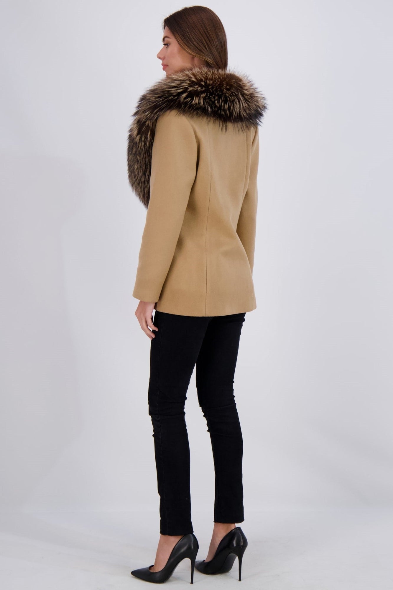 Wool And Cashmere Blend Jacket With Fo Collar | Women | Camel x Brown