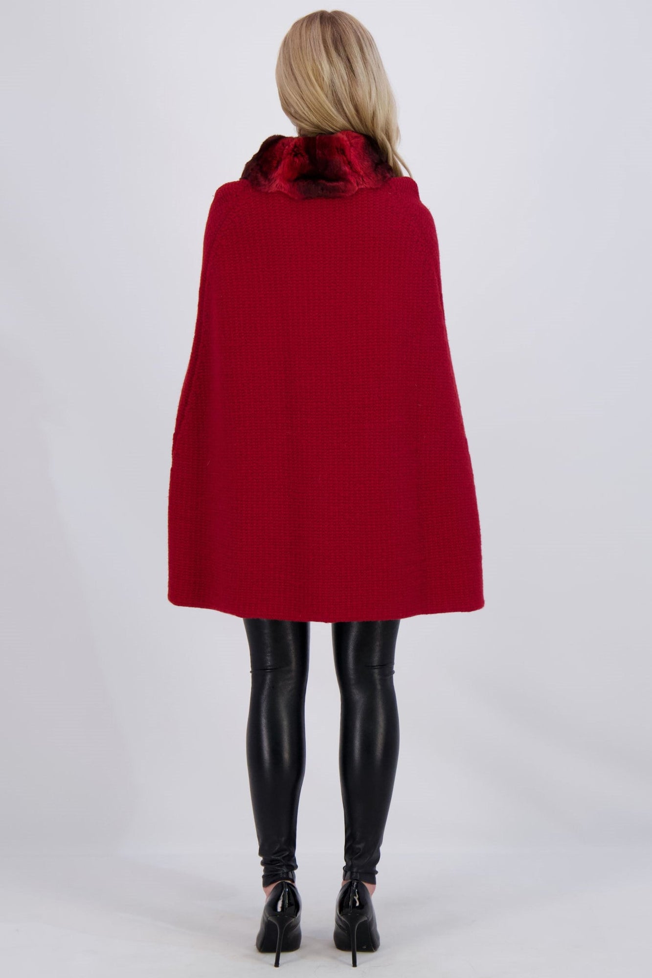 Wool And Cashmere Cape With Chinchilla Tuxedo Collar | Women | Red