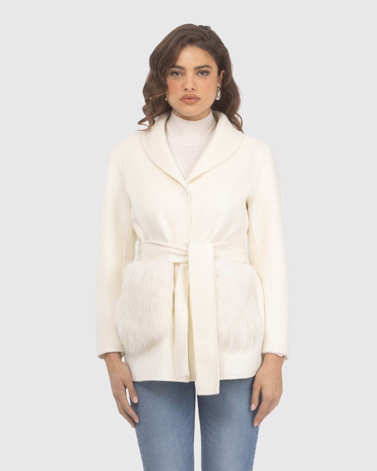 Wool Belted Jacket With Select Lamb Patch Pockets | Ivory