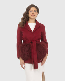 Wool Belted Jacket With Select Lamb Patch Pockets | Wine