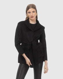 Wool Belted Jacket With Select Lamb Patch Pockets | Black