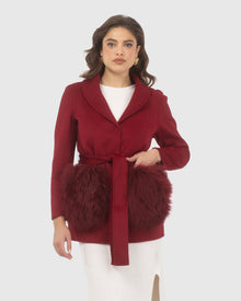 Wool Belted Jacket With Select Lamb Patch Pockets | Wine