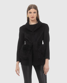 Wool Belted Jacket With Select Lamb Patch Pockets | Black