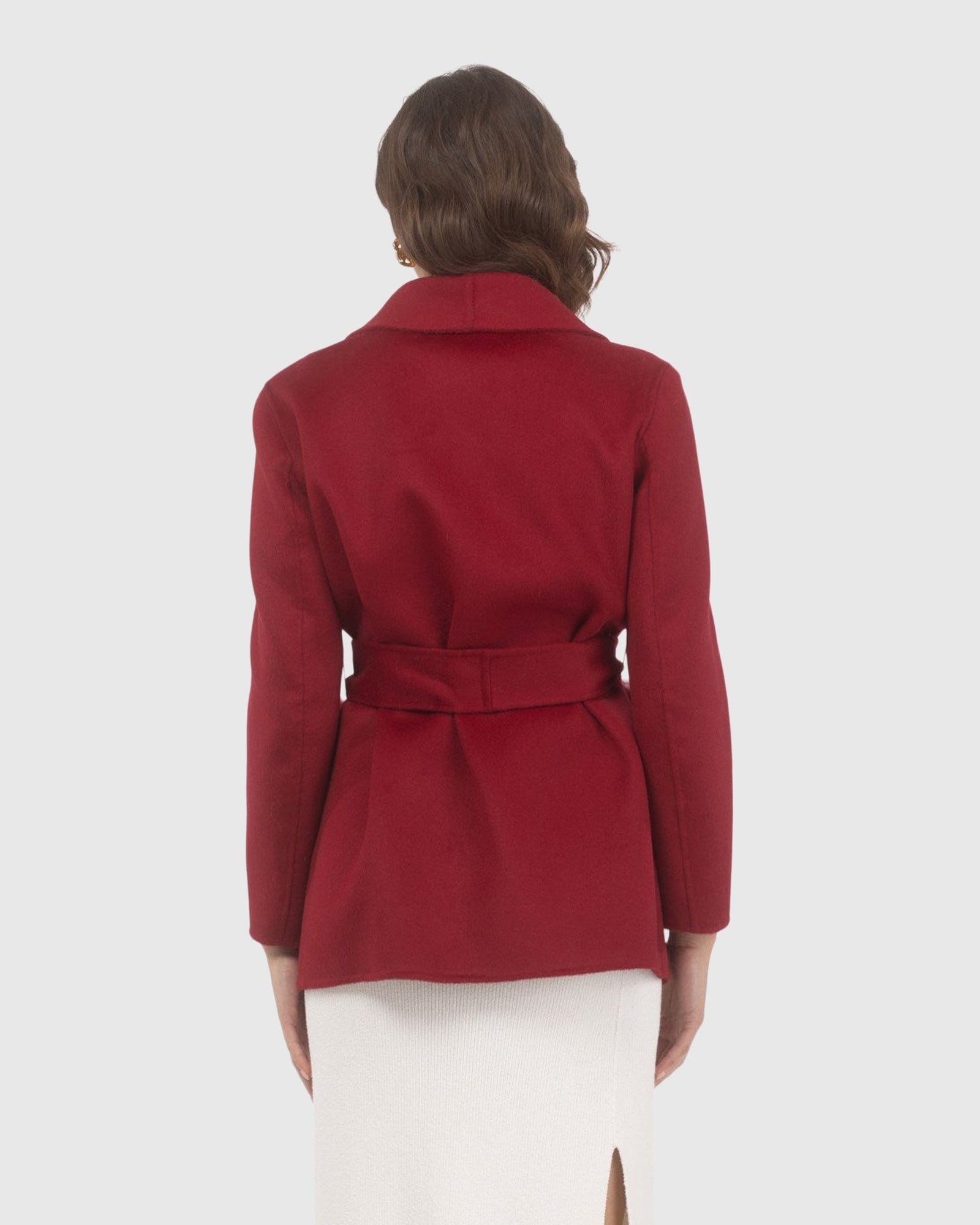 Wool Belted Jacket With Select Lamb Patch Pockets | Wine
