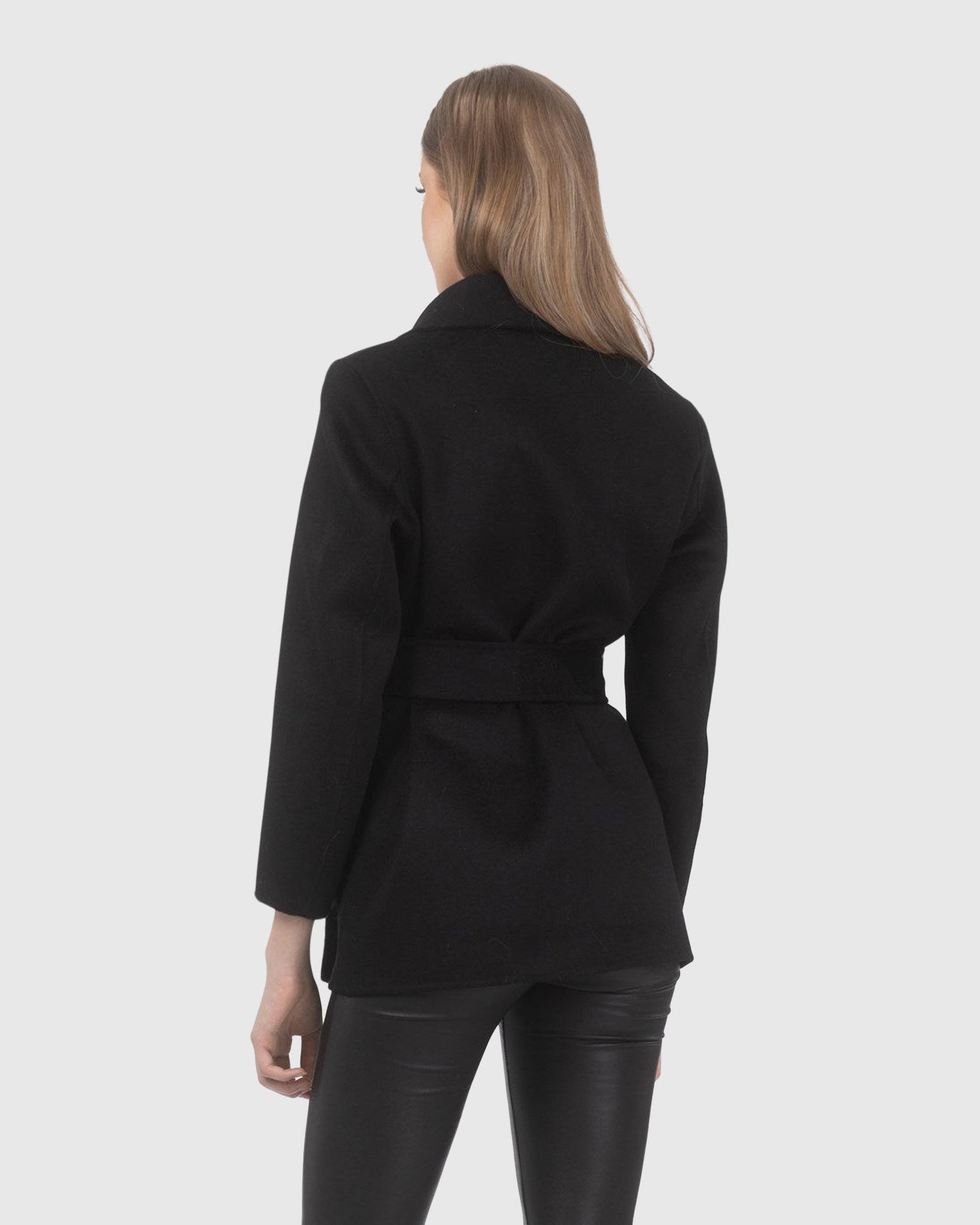 Wool Belted Jacket With Select Lamb Patch Pockets | Black