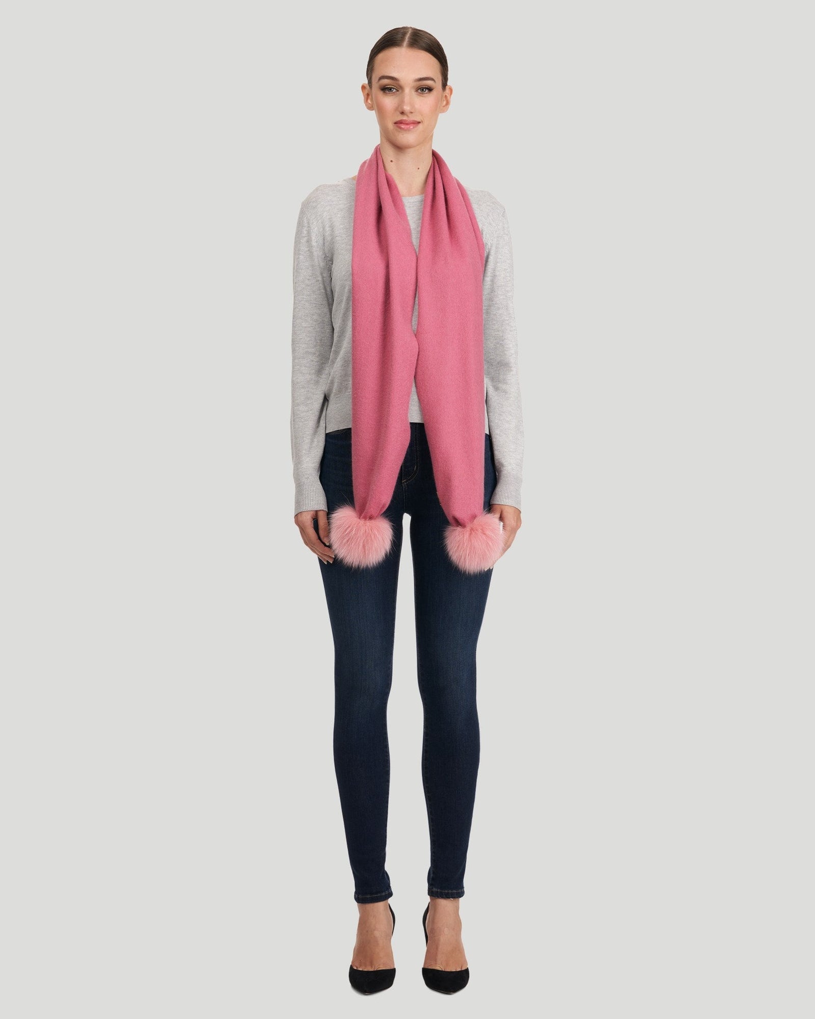 Wool Scarf With Fox Pompom | Women | Pink