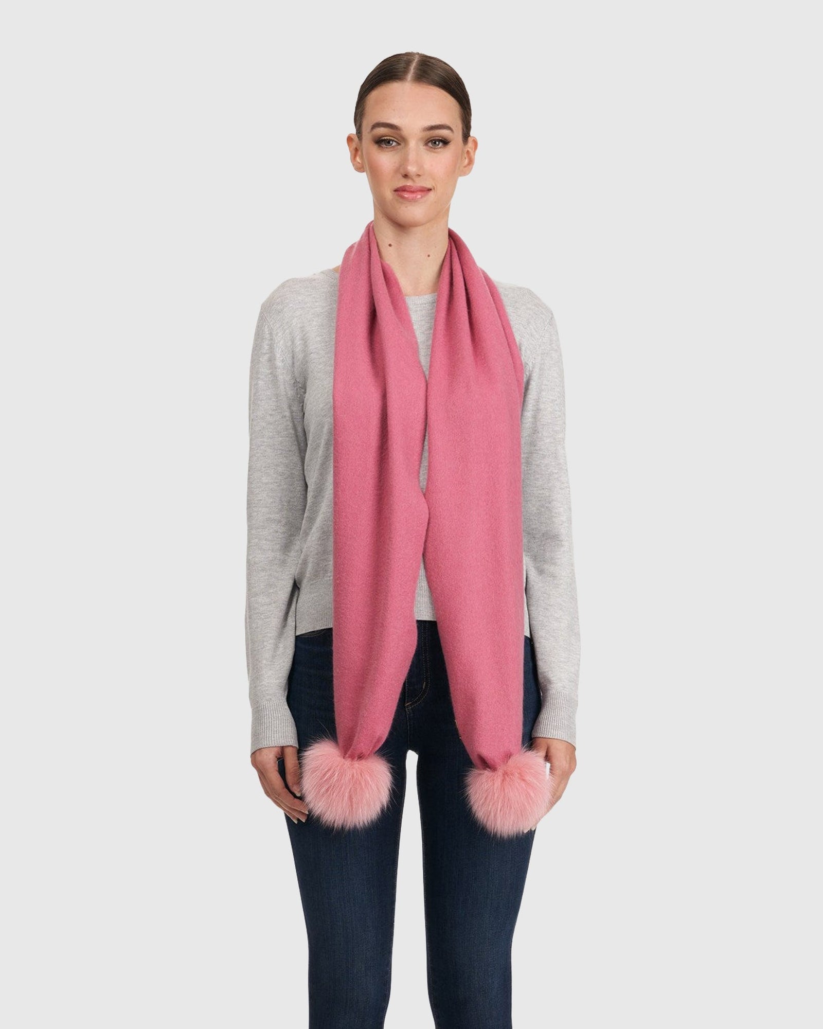 Wool Scarf With Fox Pompom | Pink