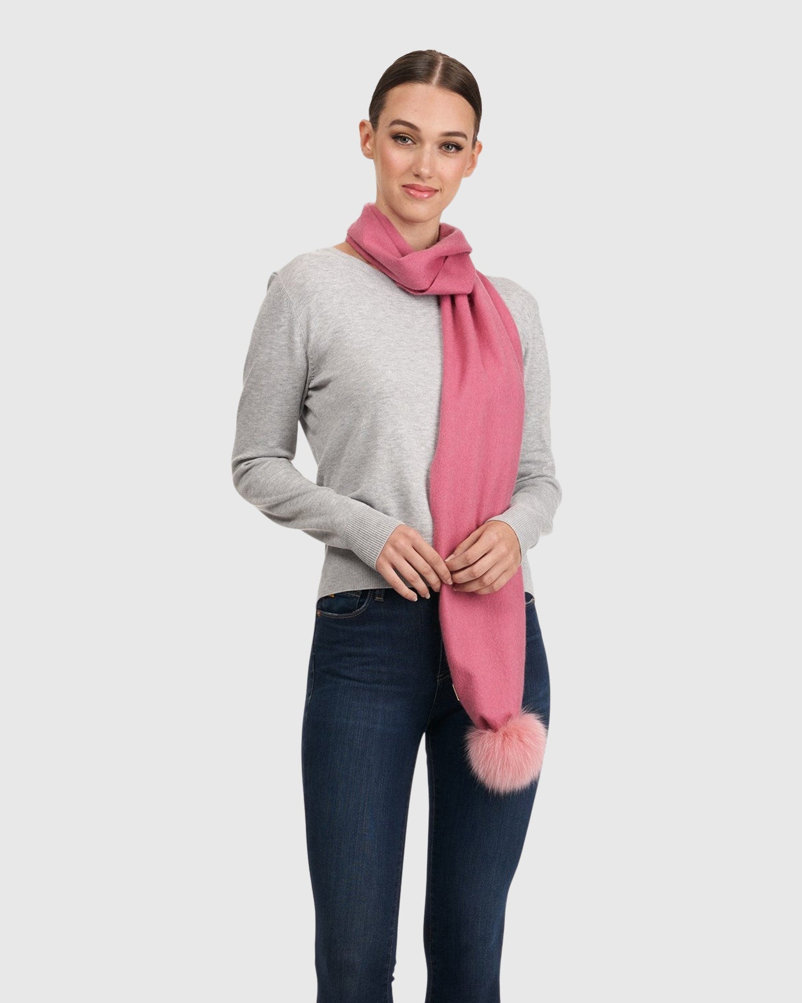 Wool Scarf With Fox Pompom | Pink