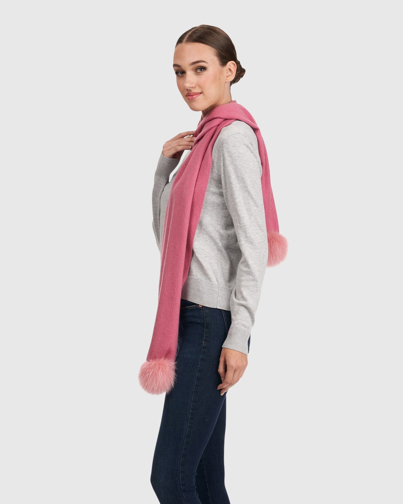 Wool Scarf With Fox Pompom | Pink