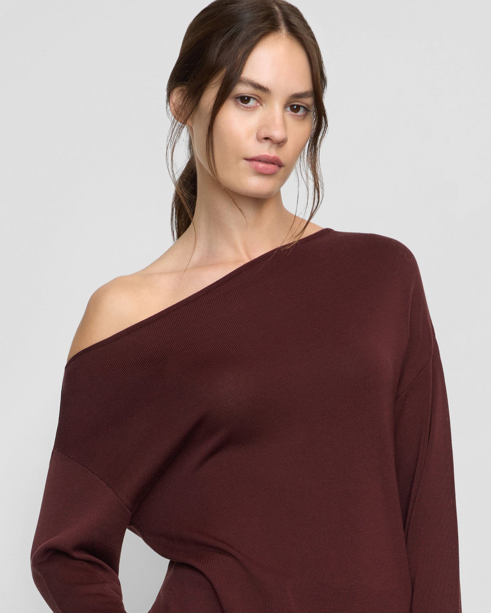 Hachi Tencel-Wool Off-Shoulder Sweater | Deep Burgundy