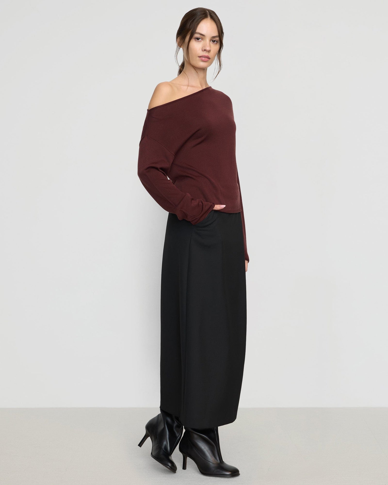 Hachi Tencel-Wool Off-Shoulder Sweater | Deep Burgundy