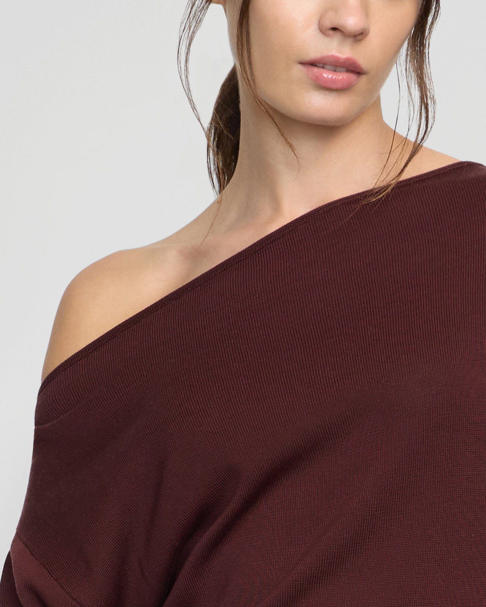 Hachi Tencel-Wool Off-Shoulder Sweater | Deep Burgundy