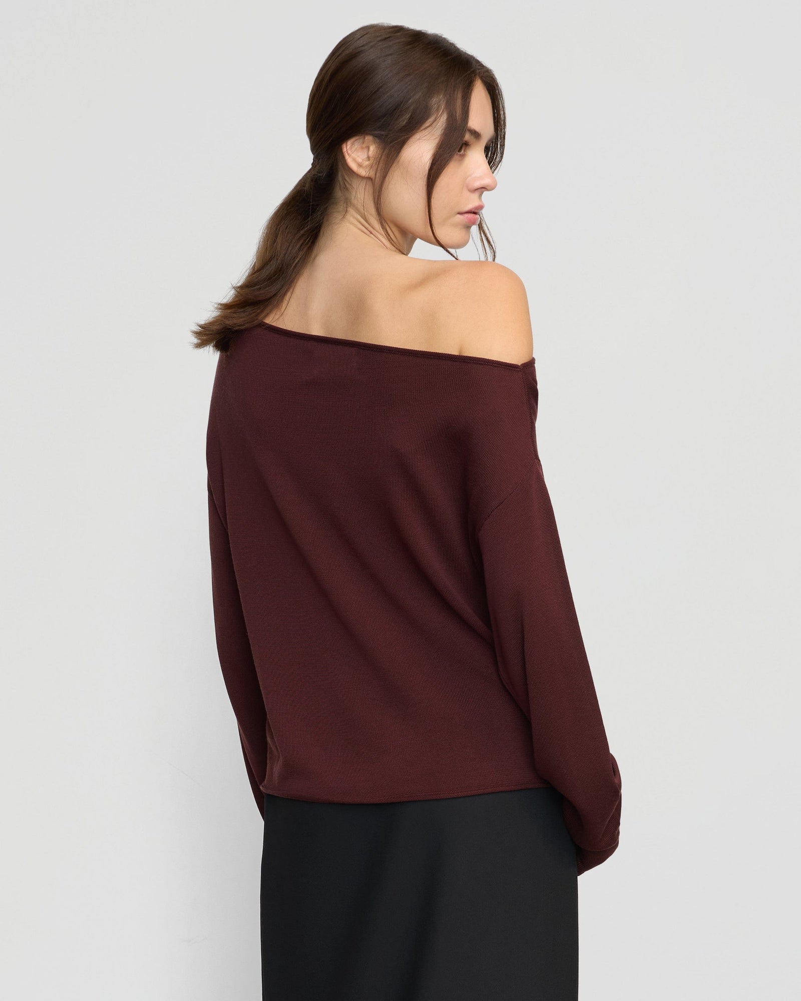 Hachi Tencel-Wool Off-Shoulder Sweater | Deep Burgundy