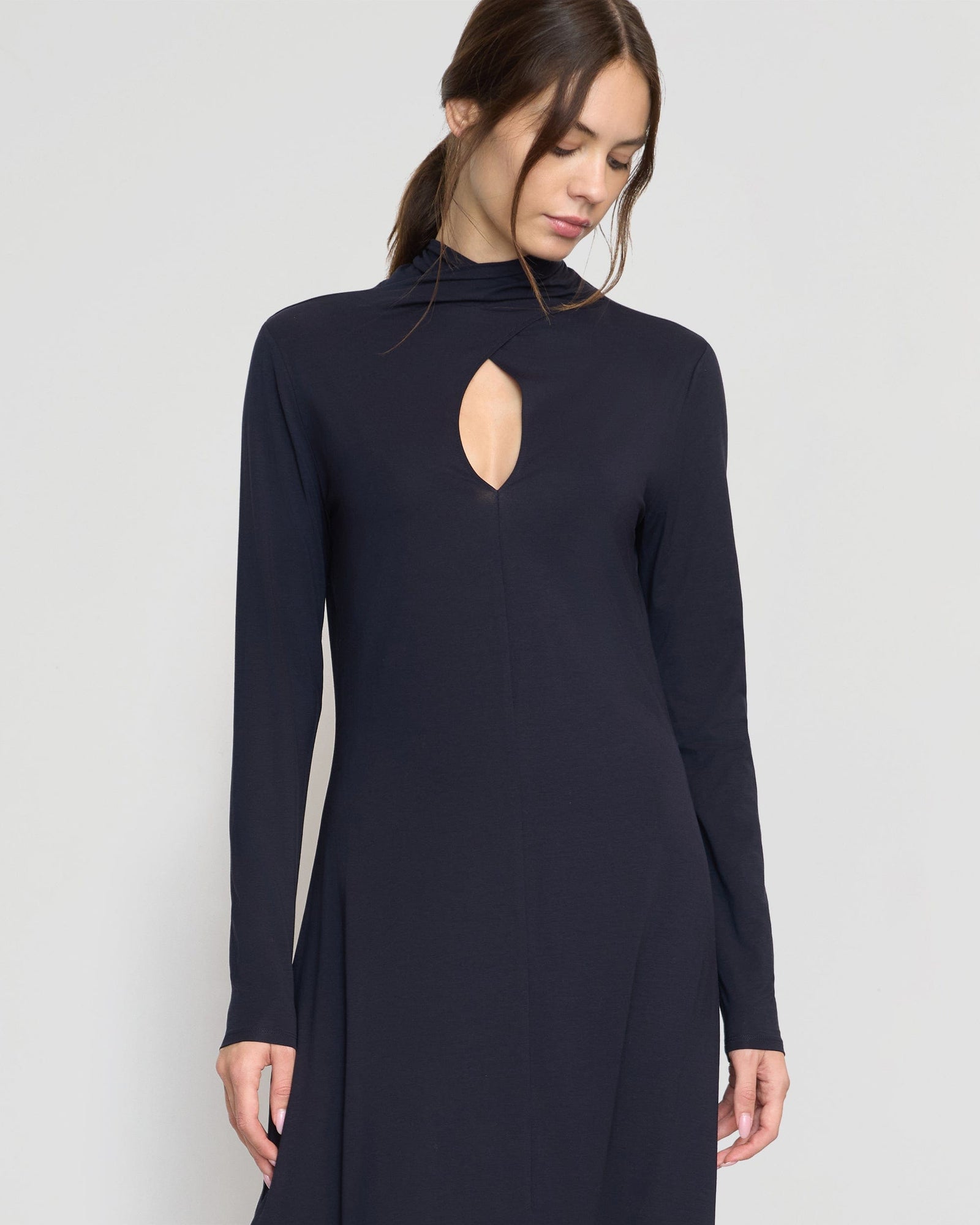 Helena Scarf-Neck Jersey Dress | Navy
