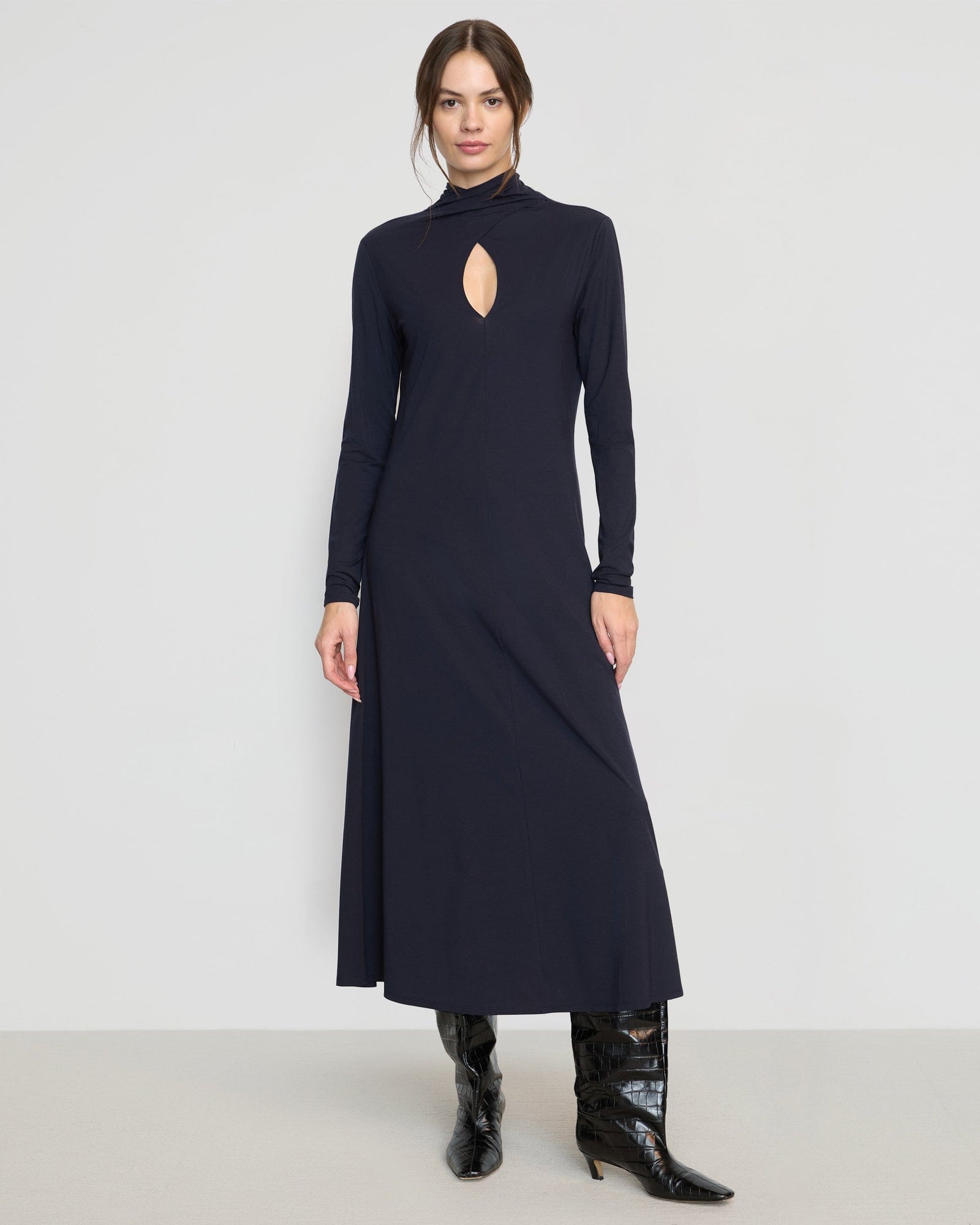 Helena Scarf-Neck Jersey Dress | Navy