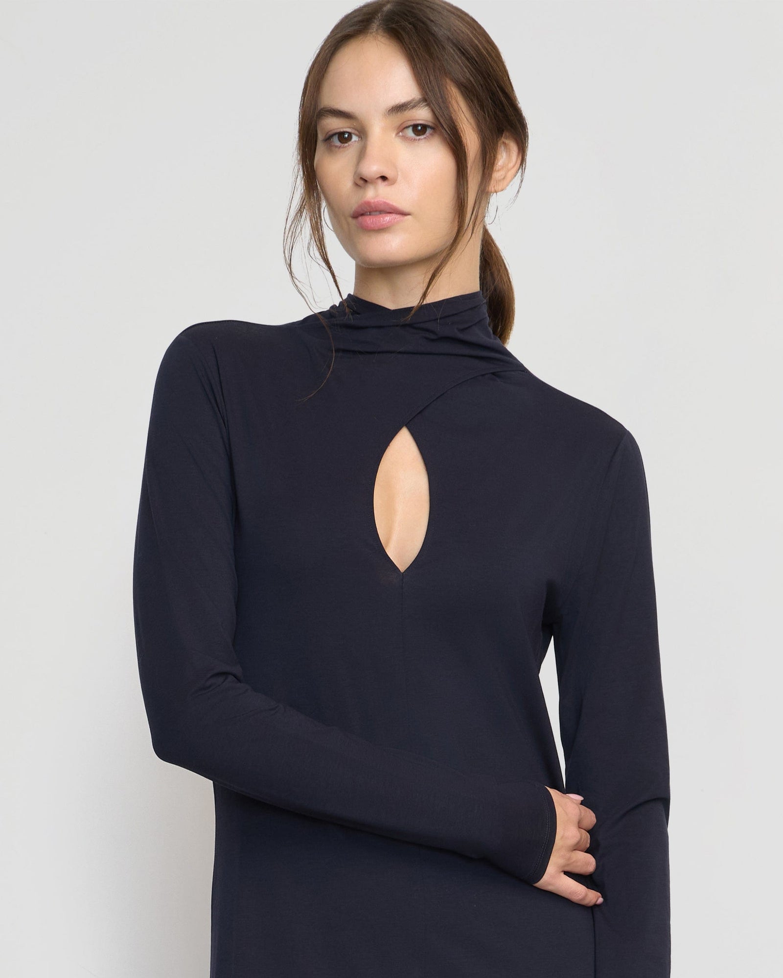 Helena Scarf-Neck Jersey Dress | Navy