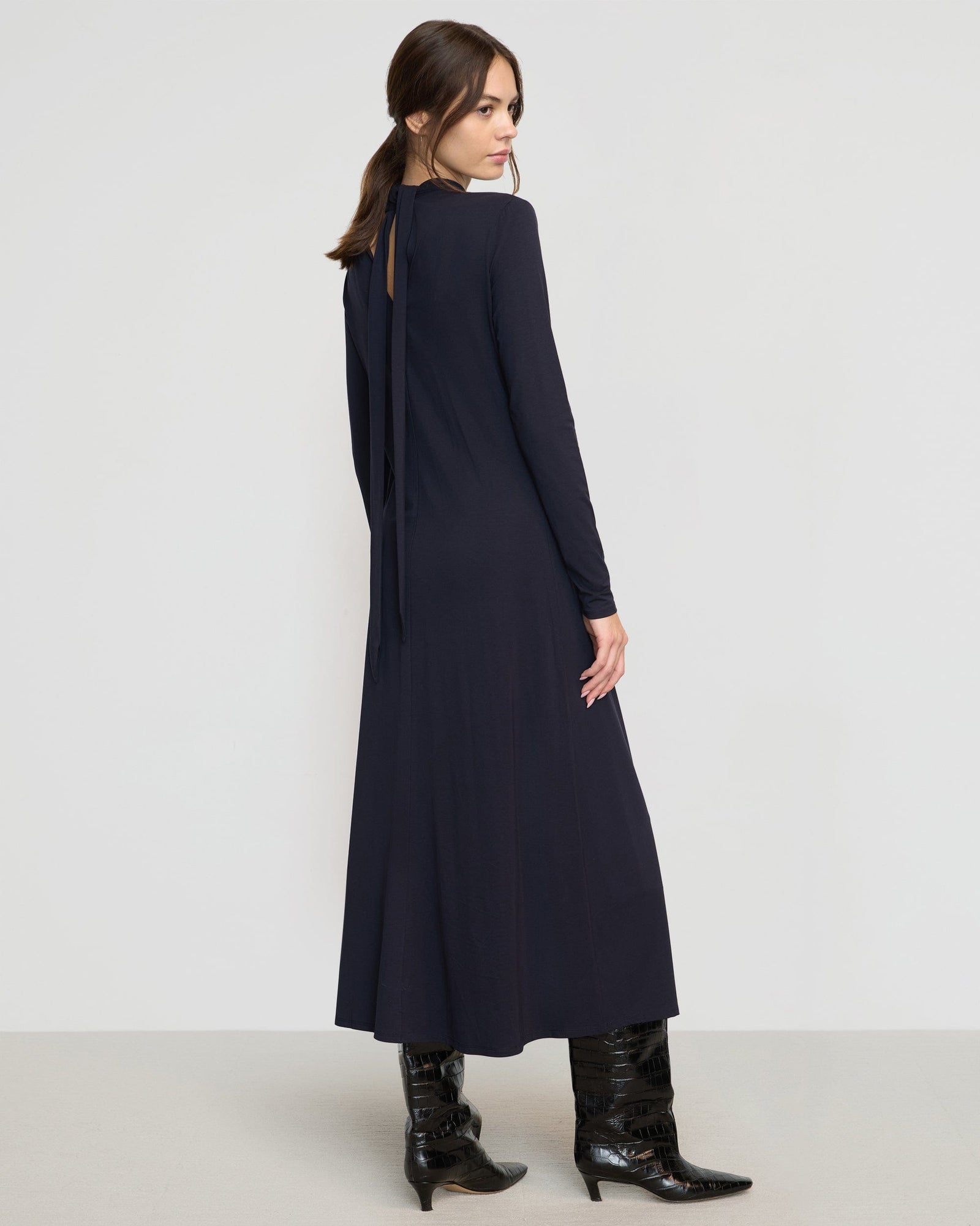 Helena Scarf-Neck Jersey Dress | Navy
