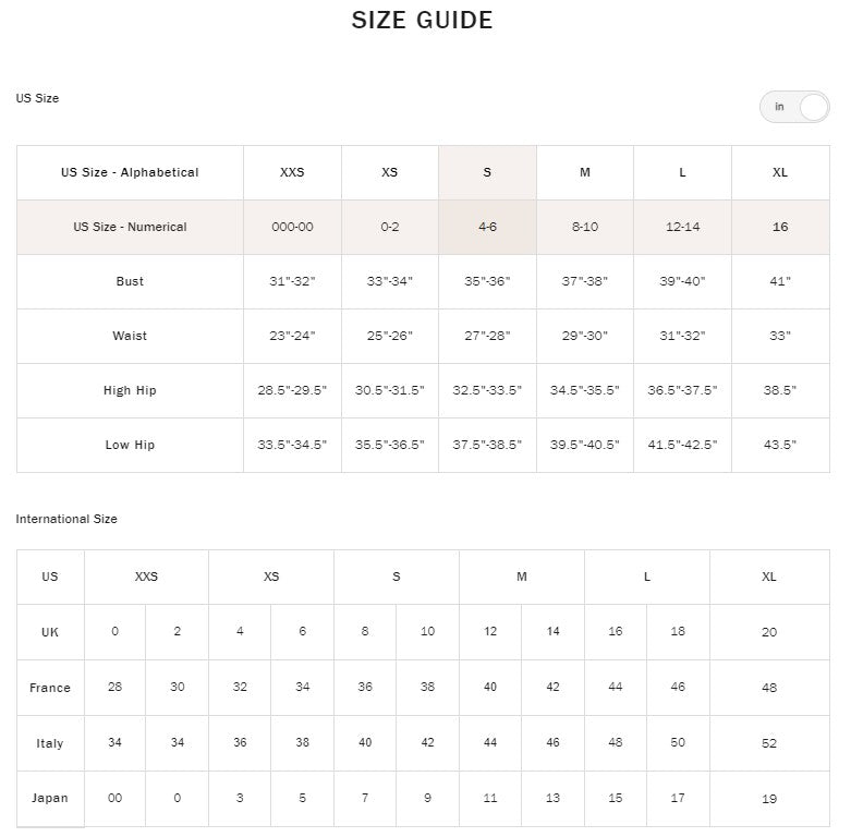 Product size guide