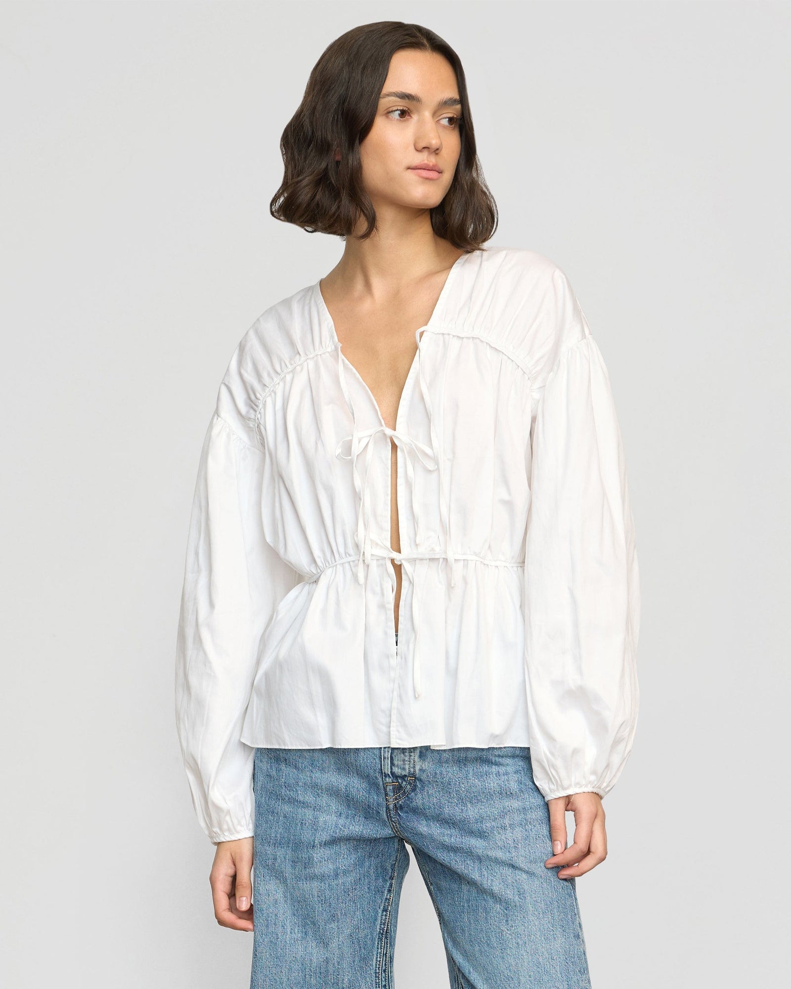 Hira Tie-Front Organic Cotton Blouse | White