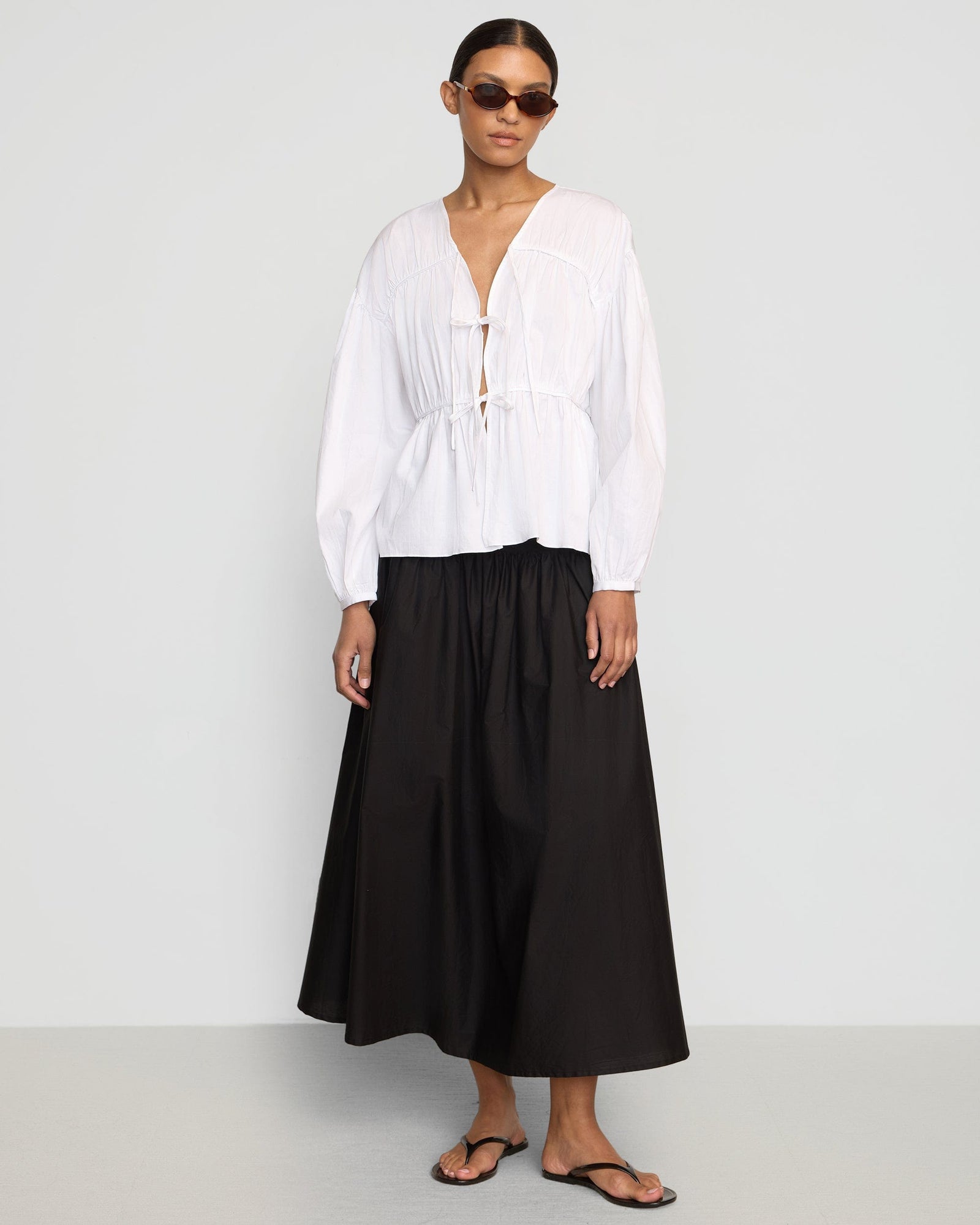 Hira Tie-Front Organic Cotton Blouse | White