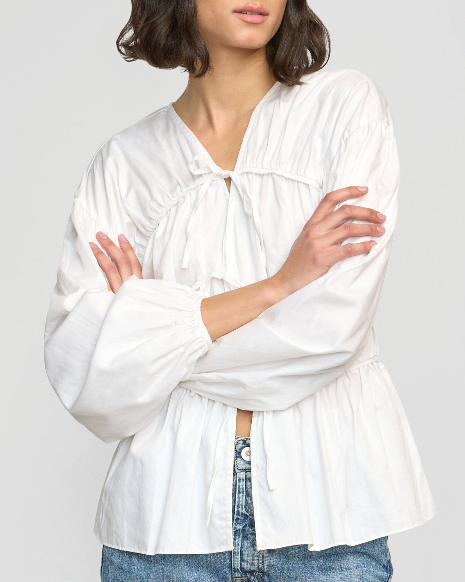 Hira Tie-Front Organic Cotton Blouse | White
