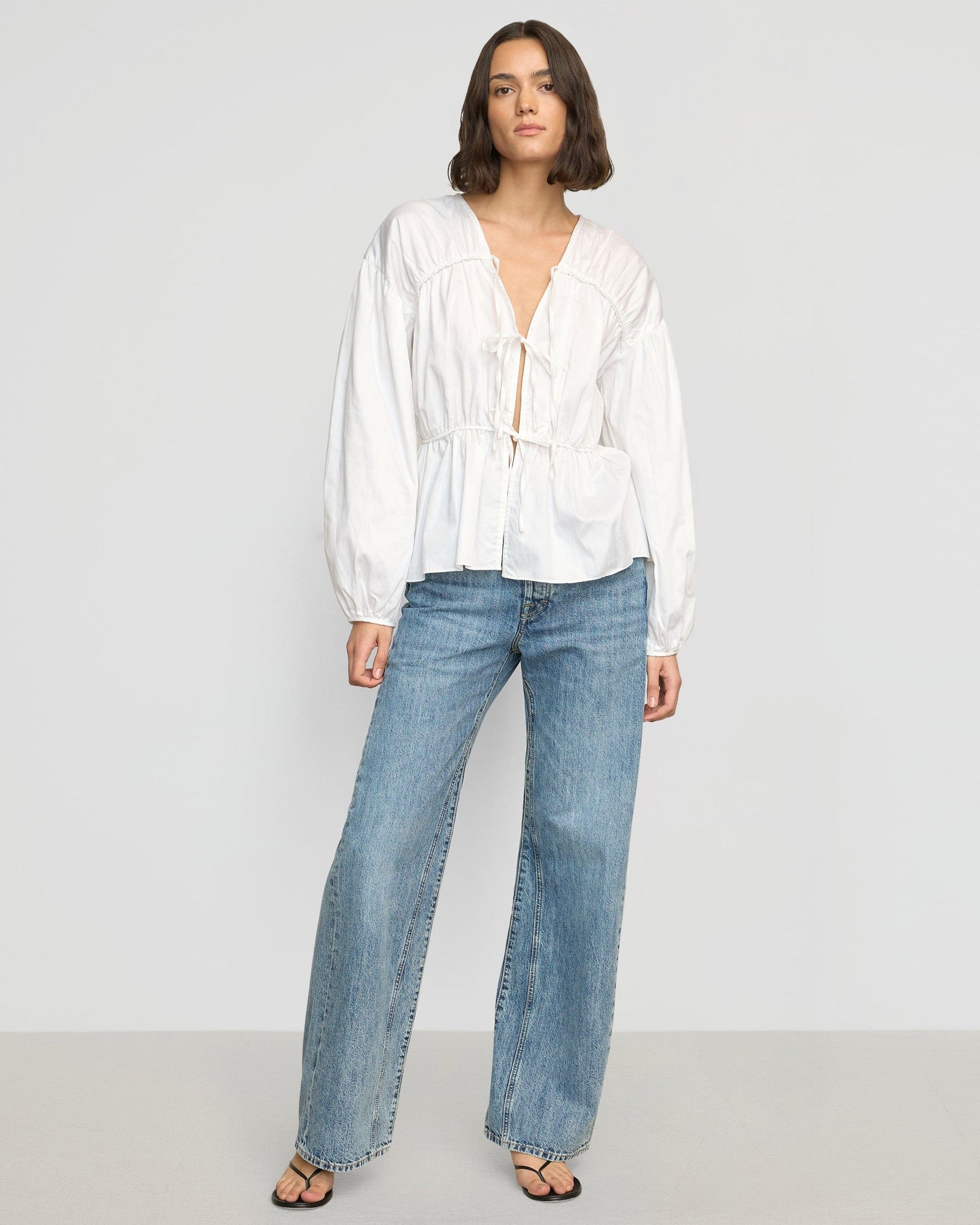 Hira Tie-Front Organic Cotton Blouse | White