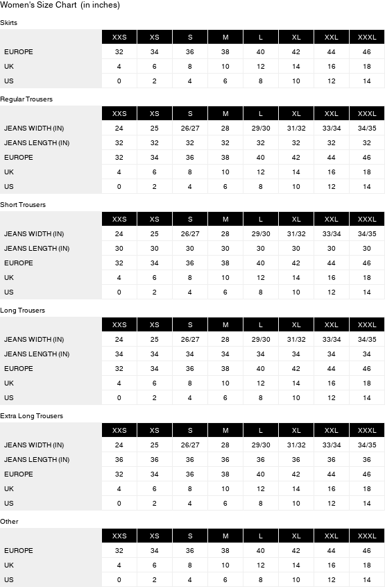 Product size guide