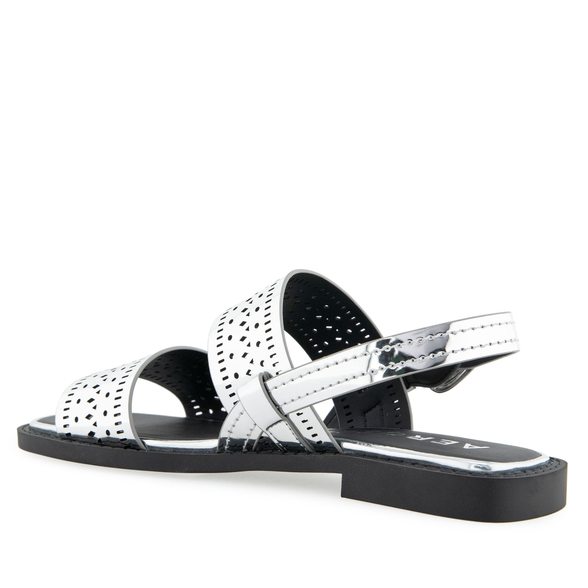 Carole Sandal Flat | Silver Mirror Faux Leather