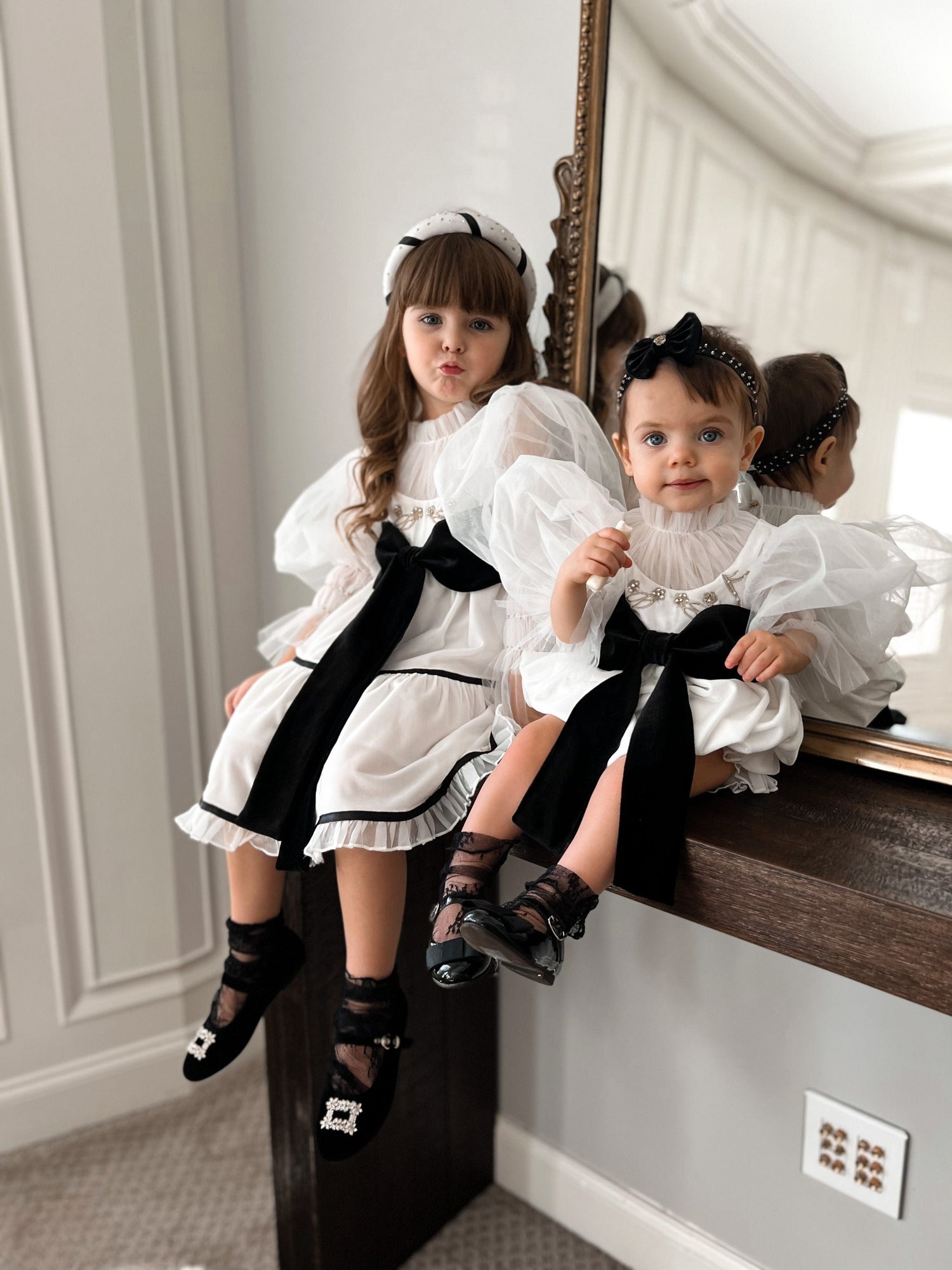 Aurora Ivory Velour Romper with Tulle Puff Sleeves | Ivory