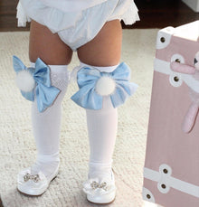 Lana Ruffle Socks with Poms and Bows Bow | Baby Blue
