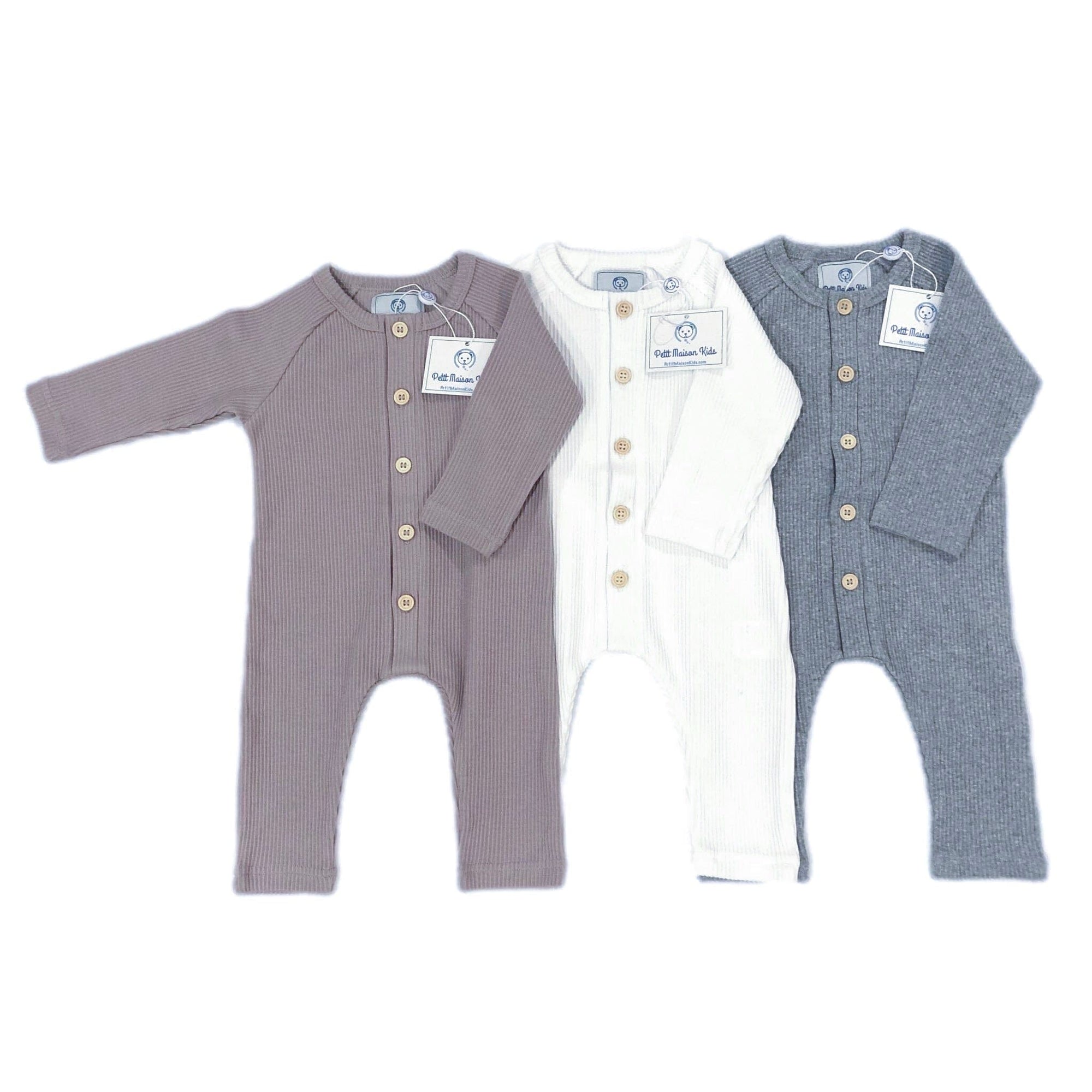 Baby Unisex | Ribbed Cotton Playsuit | Grey