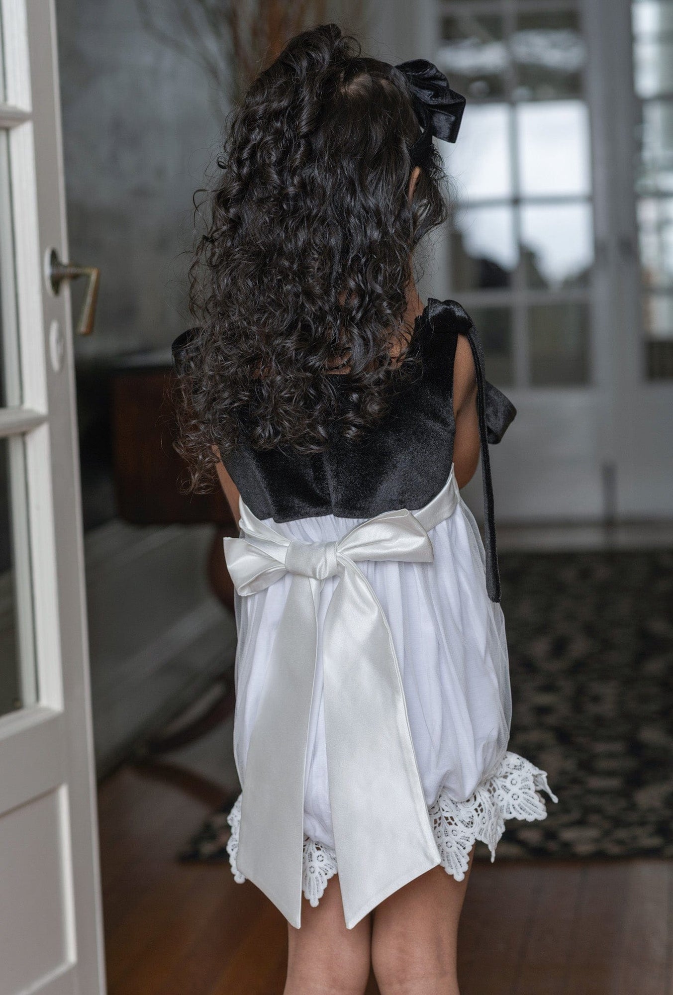 Audrey Black Velour Top and White Tulle Romper | Black