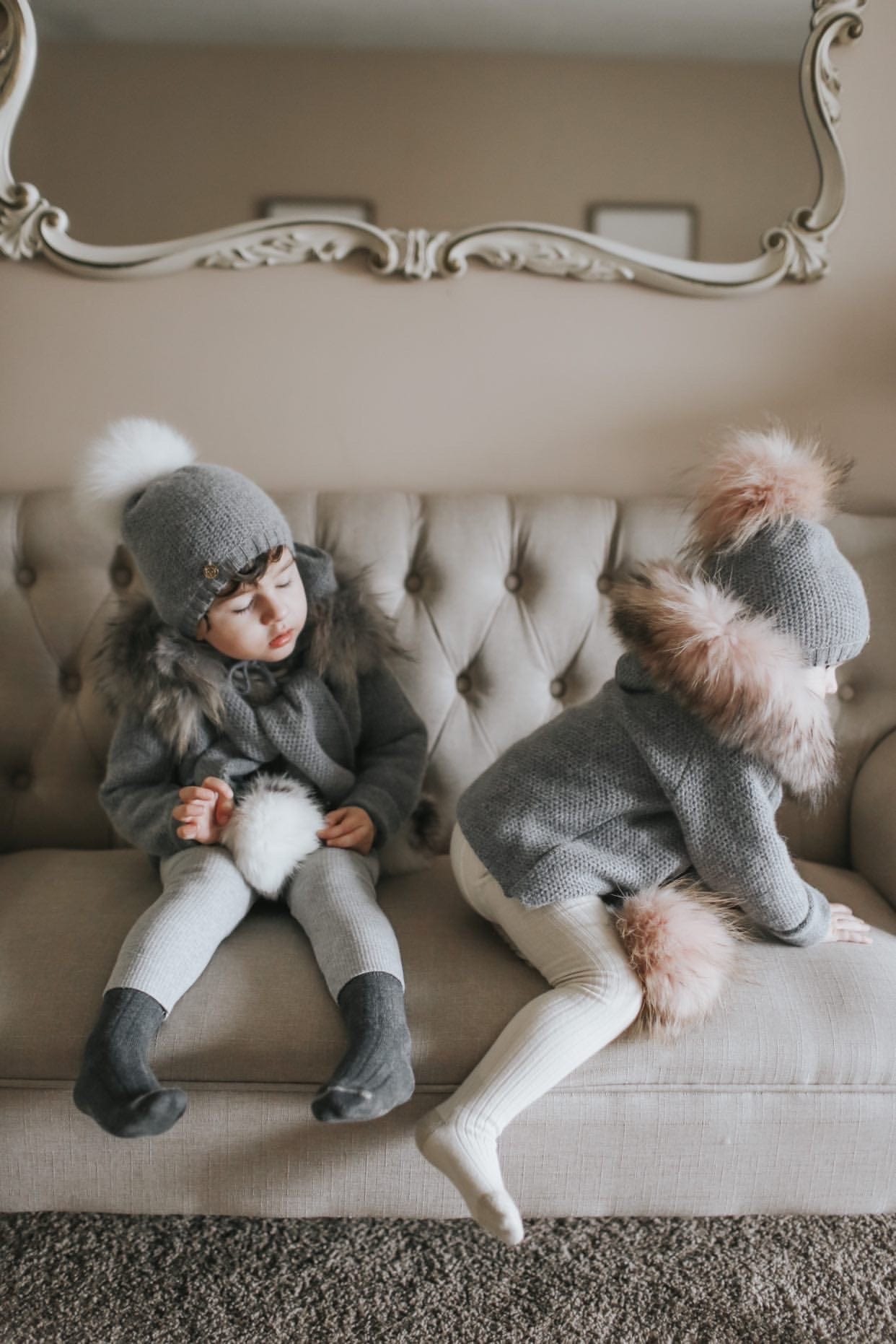 Cashmere Pram Coat with Dusty Pink Trim - Petit Maison Kids