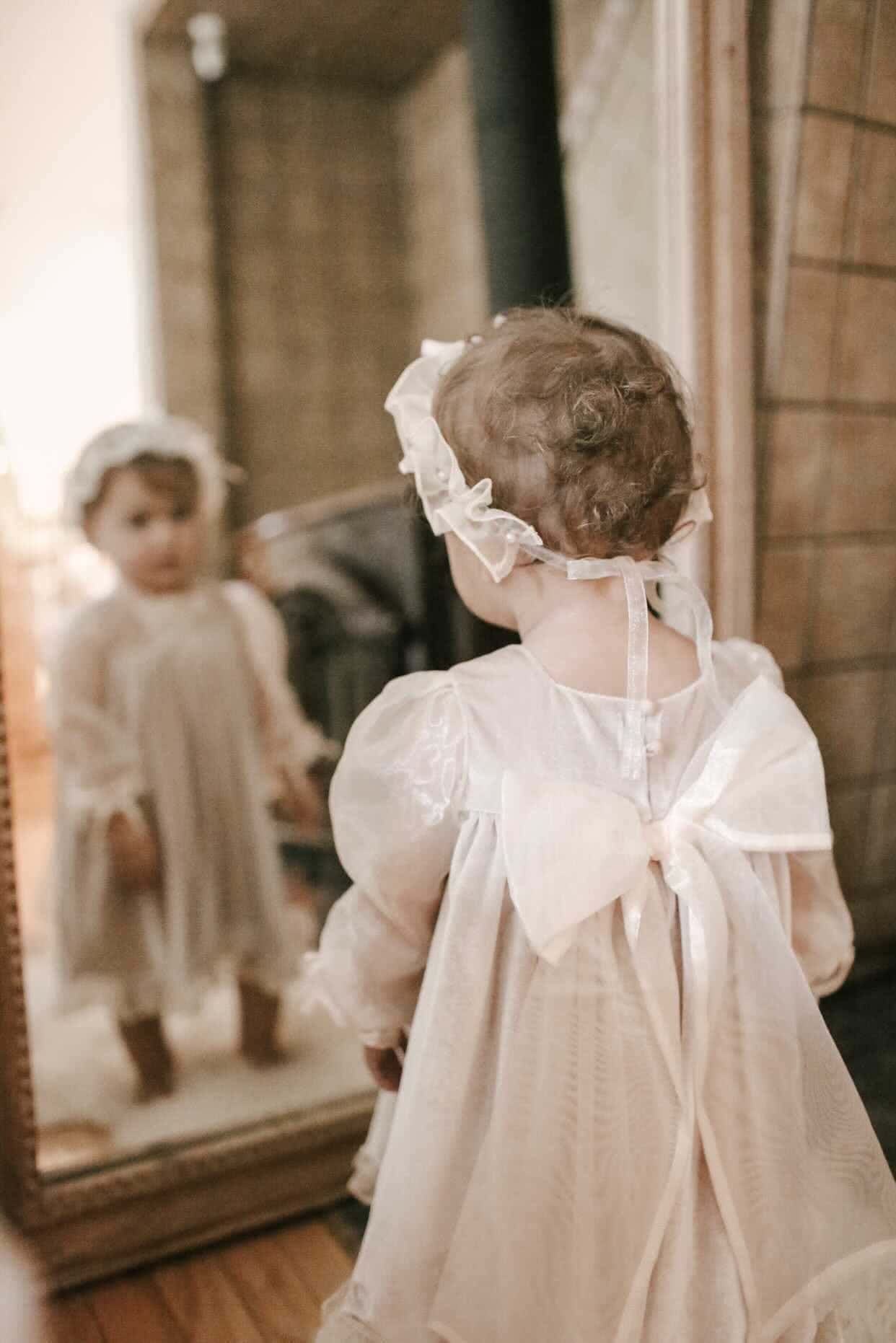 Baby Girls | Helena Velour Dress With Organza Sleeves | Beige