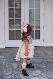 Anise Satin Embroidered Hair Bows | Champagne