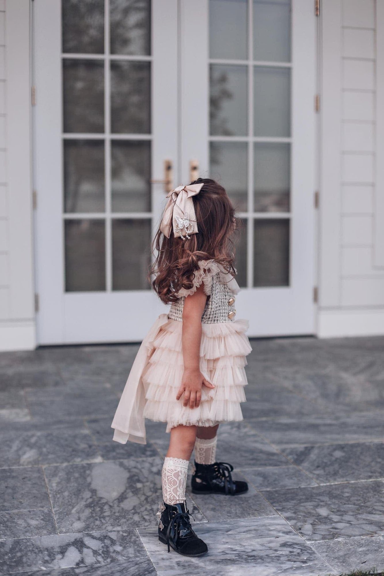 Anise Satin Embroidered Hair Bows | Champagne