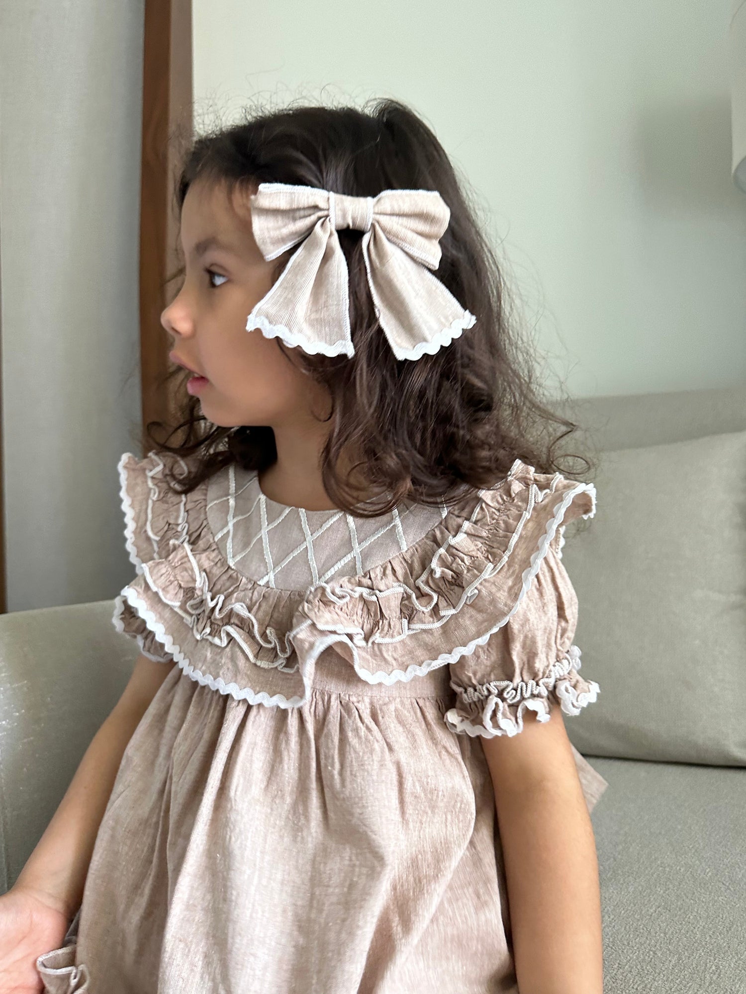 Ashlyn Linen Hair Bows | Beige