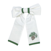 Girl | Everly Embroidered Hair Bow | White x Green