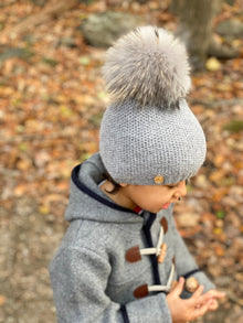 Baby Boys | Honeycomb Cashmere Beanie Hats Pom | Grey