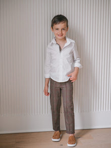Boy | Blair Estate Tweed Shirt and Pants Set | White x Brown