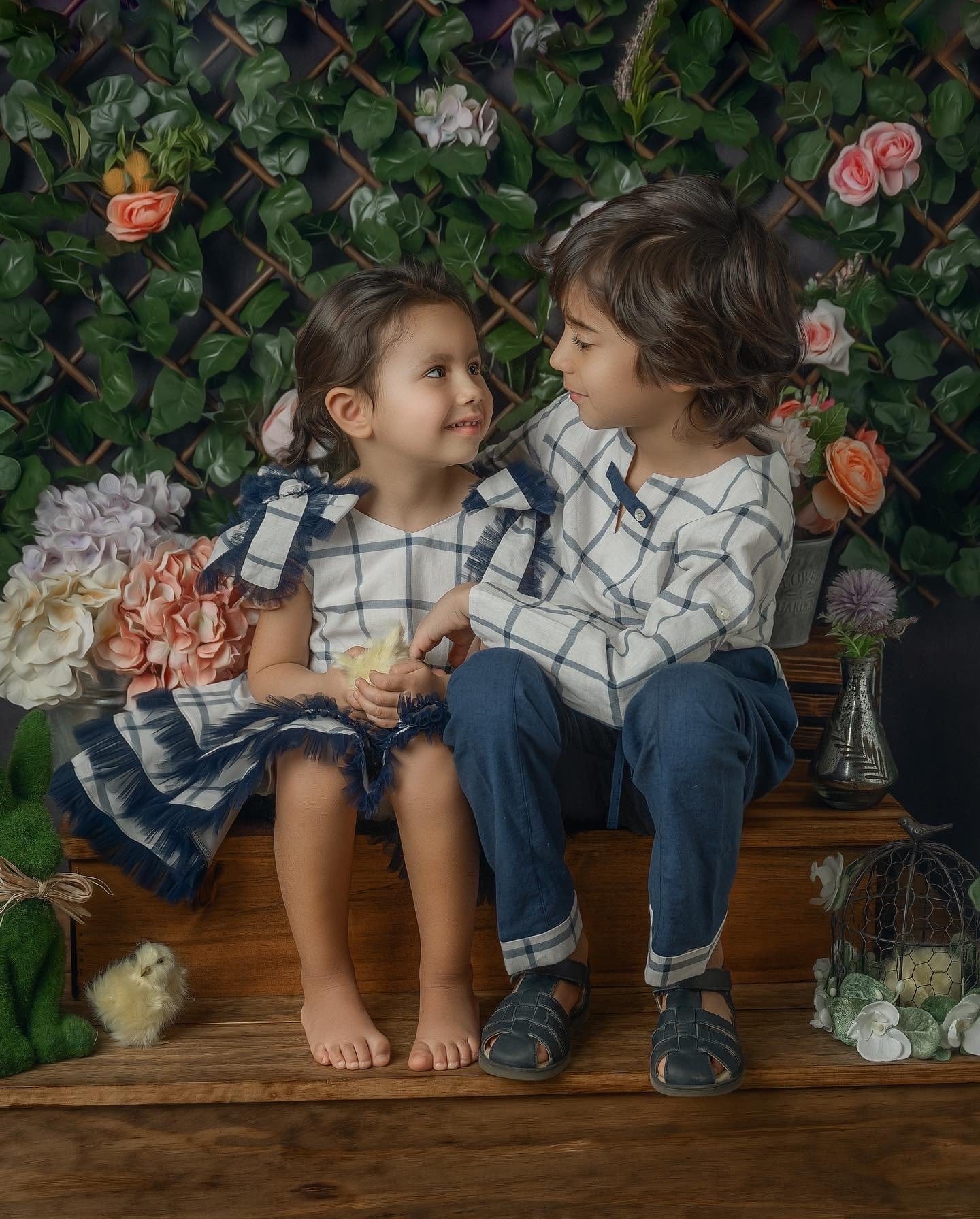 Checkered Linen Tulle Dress - Petite Maison Kids