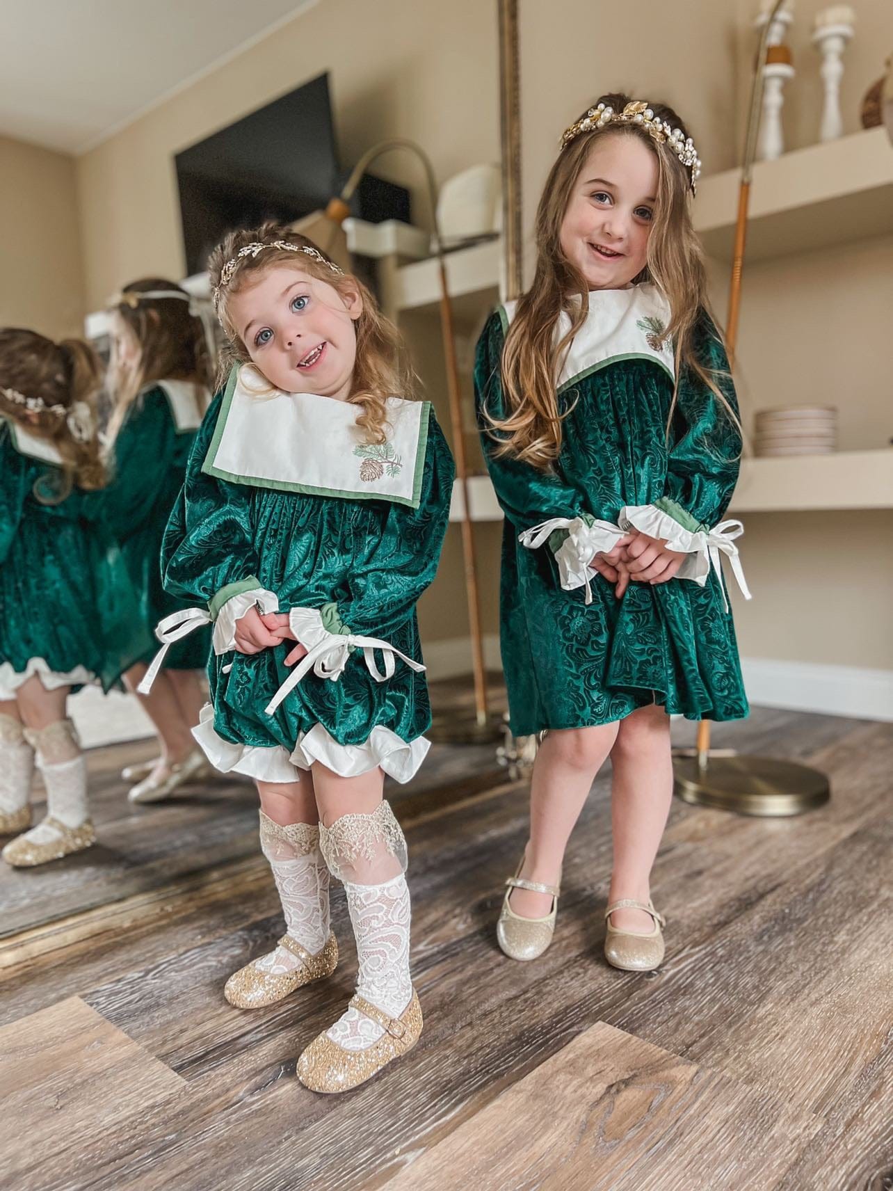 Baby Girls | Everly Damask Velour Dress | Green