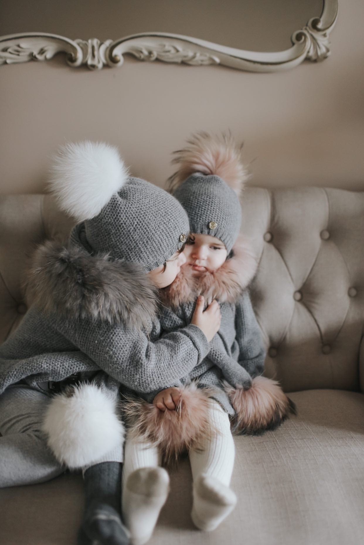 Baby Unisex | Honeycomb Cashmere Pram Coat with Trim | Grey
