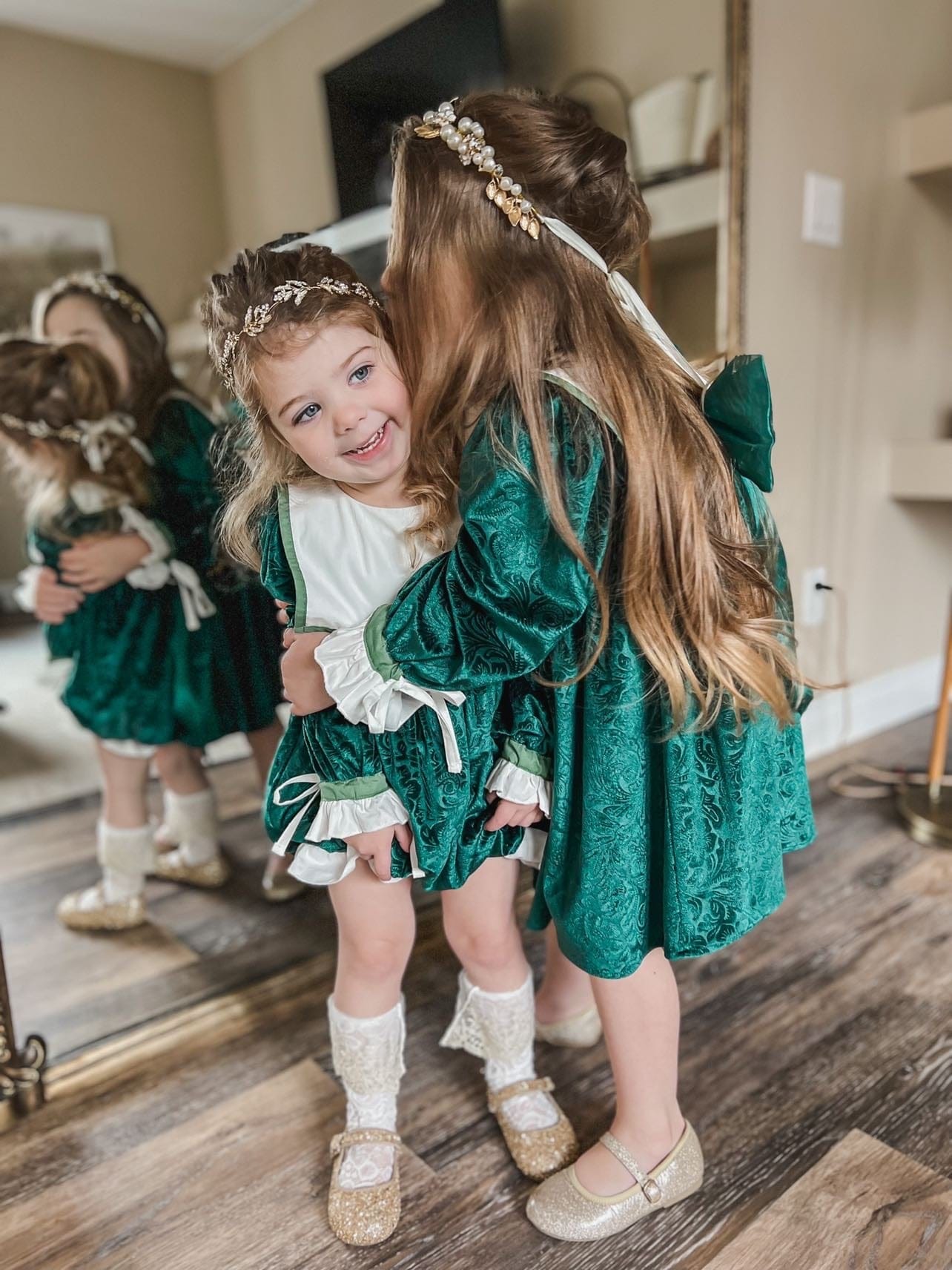 Baby Girls | Everly Damask Velour Dress | Green