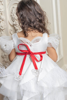 Girl | Constanza Ceremony Dress with Bow | White x Red