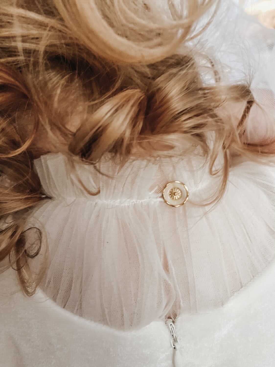 Aurora Ivory Velour Romper with Tulle Puff Sleeves | Ivory