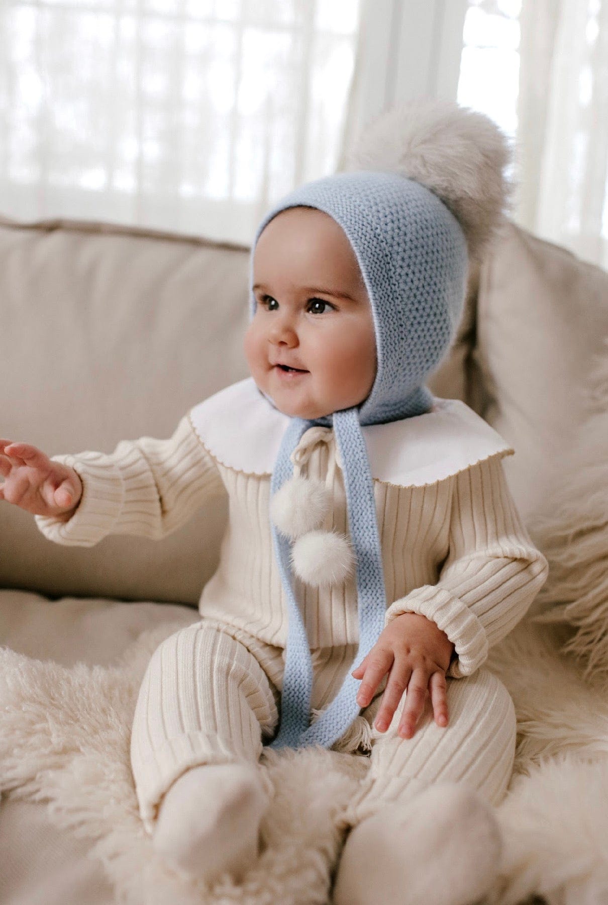 Baby Unisex | Honeycomb Cashmere Bonnet | Blue