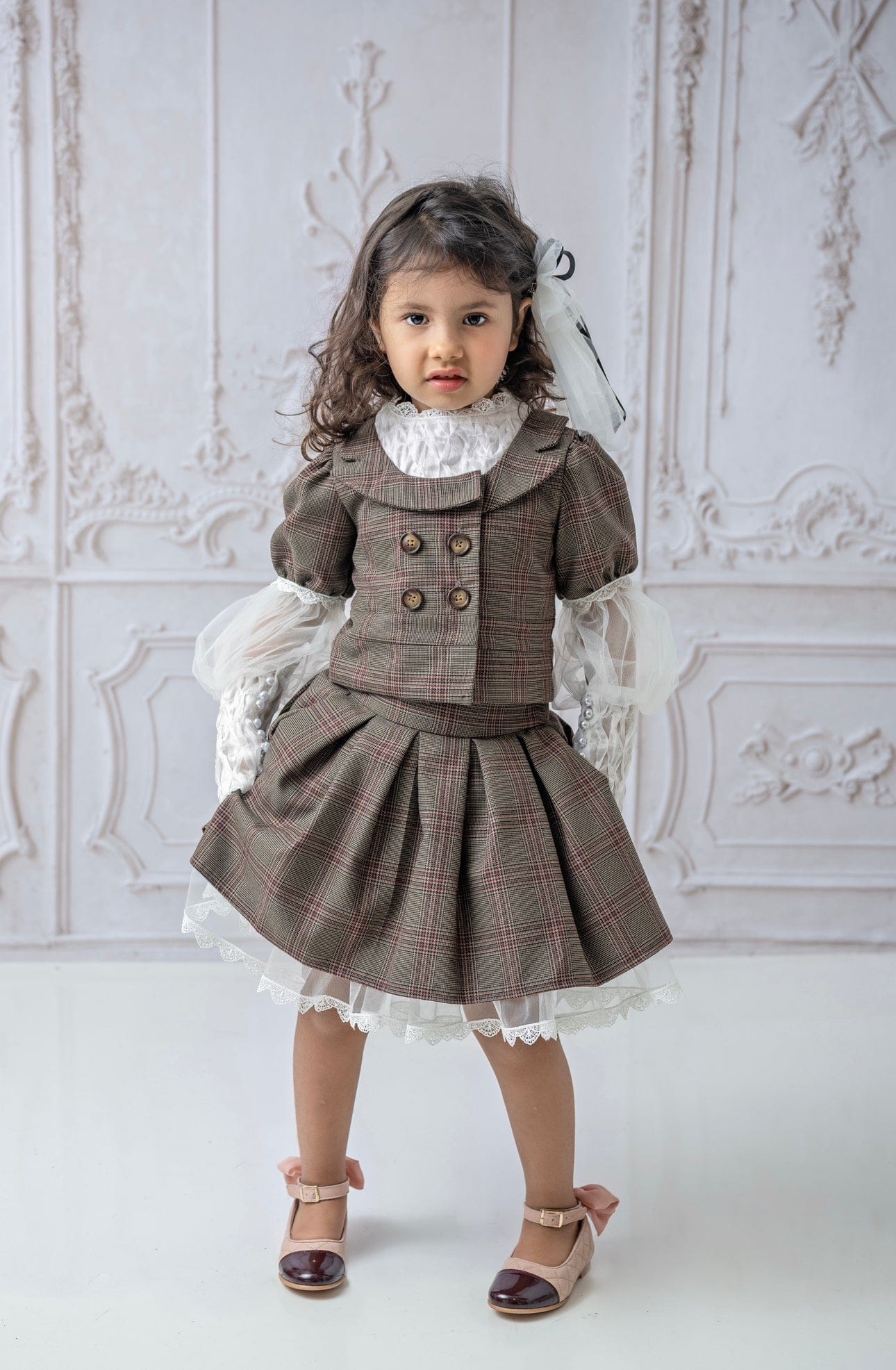 Girl | Blair Estate Tweed Top and Skirt Set | Brown x White